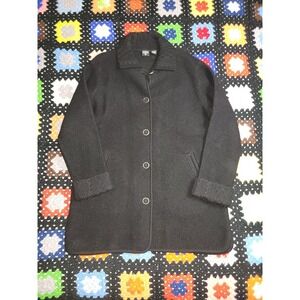 Nordic Design Wool Coat Jacket Black Women's Large Pea Coat